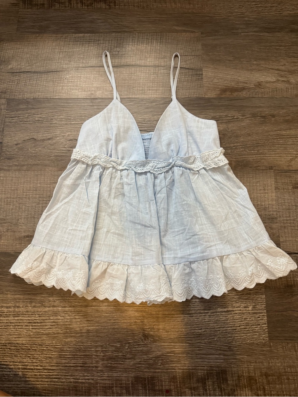 SHEIN Light Blue Lace-Trim Spaghetti Strap Babydoll Top
